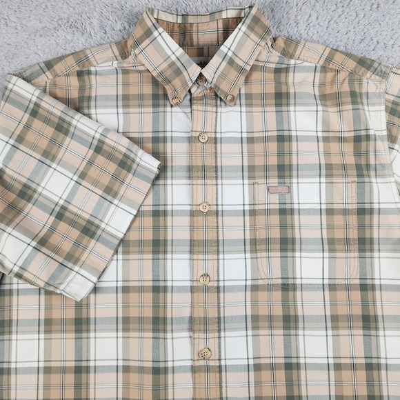 Carhartt Other - Carhartt Shirt Mens Large Brown Green Plaid Short Sleeve Button Down Workwear
